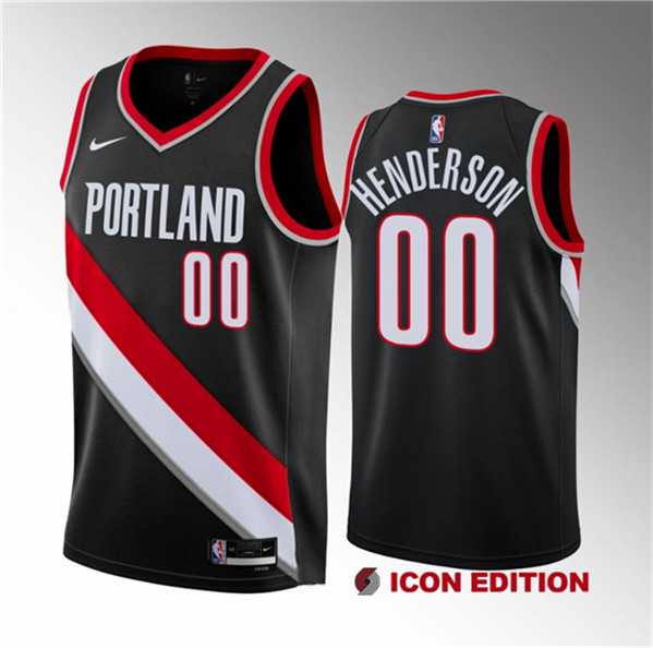 Mens Portland Trail Blazers #00 Scoot Henderson Black 2023 Draft Icon Edition Stitched Basketball Jersey Dzhi->portland trailblazers->NBA Jersey